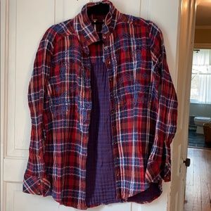 Free people embroidered flannel button up